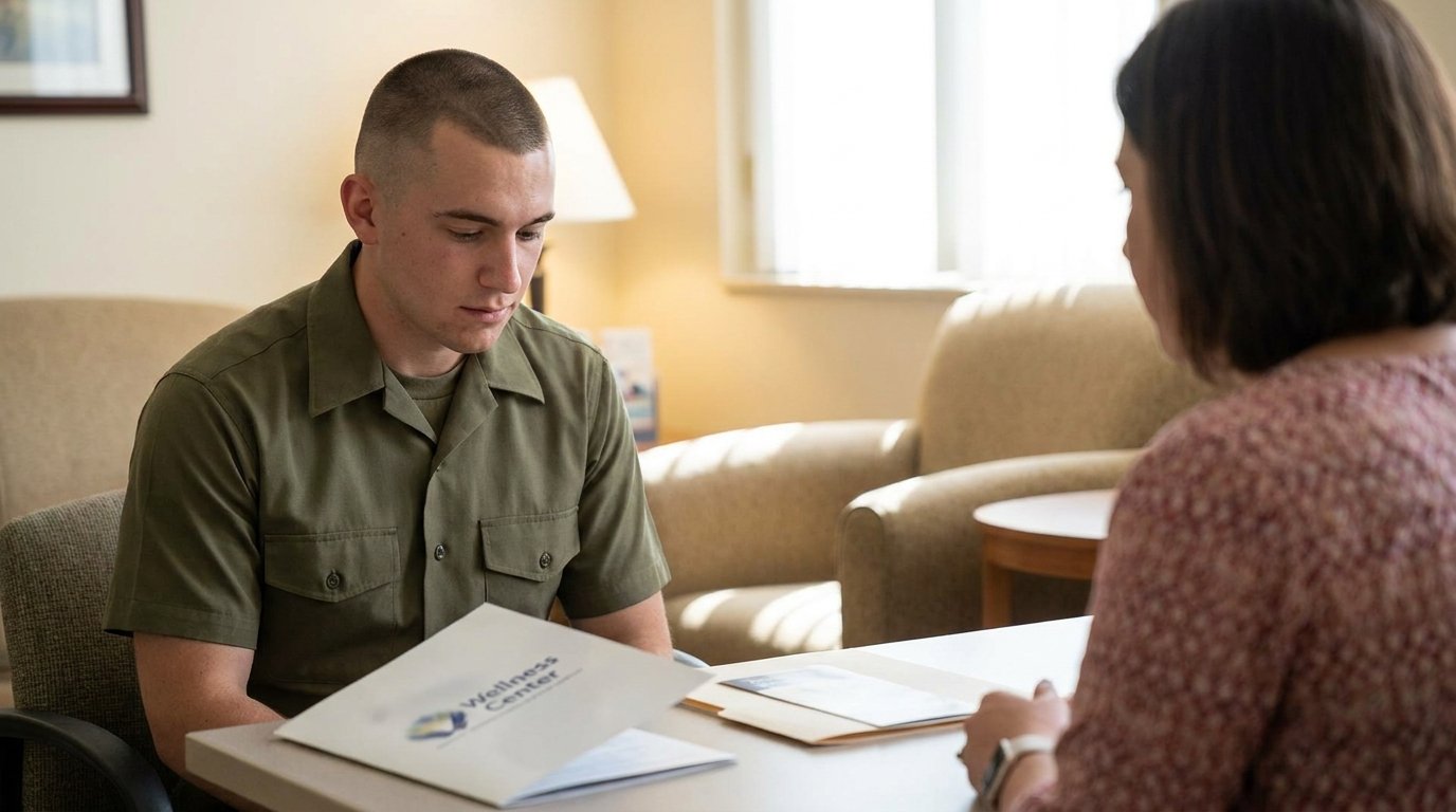 Service member reviewing TRICARE after separation options before leaving active duty