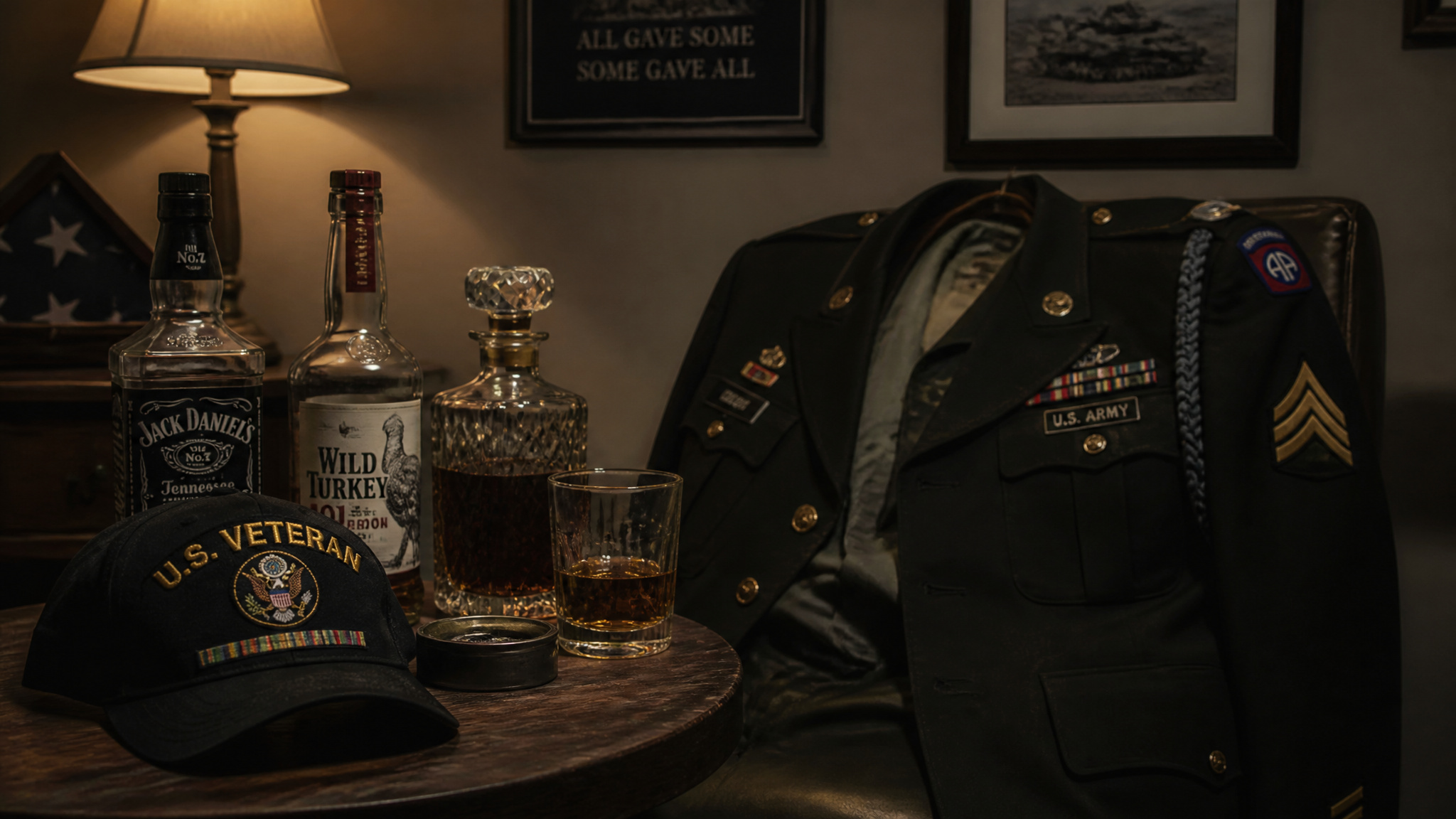 Military service medals and photos representing a veteran's service